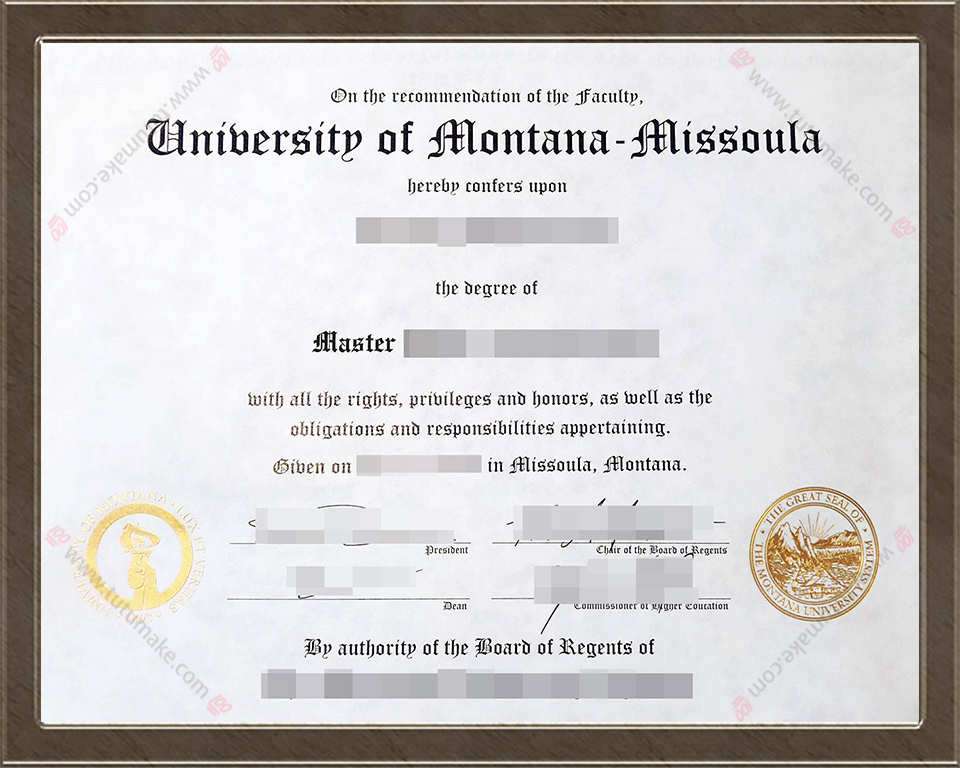蒙大拿大学密苏拉分校文凭University of Montana Missoula degree