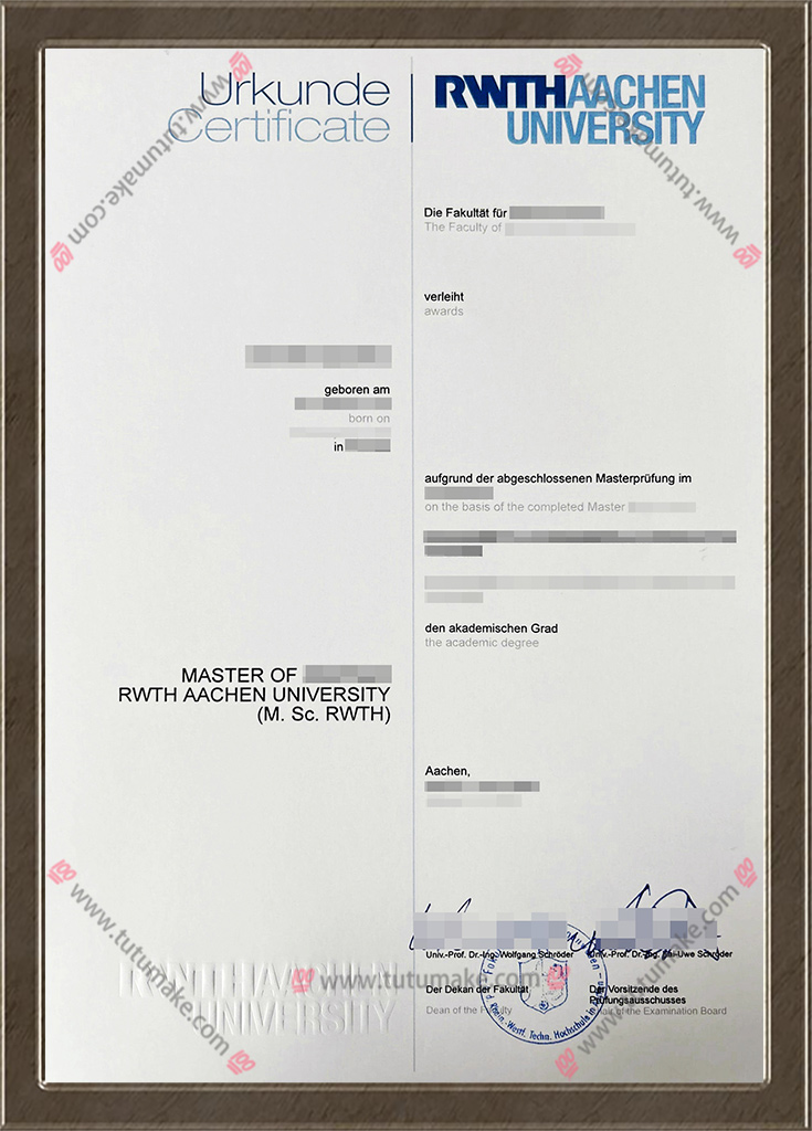 亚琛工业大学文凭RWTH Aachen University degreeRheinisch Westfalische Technische Hochschule Aachen degree